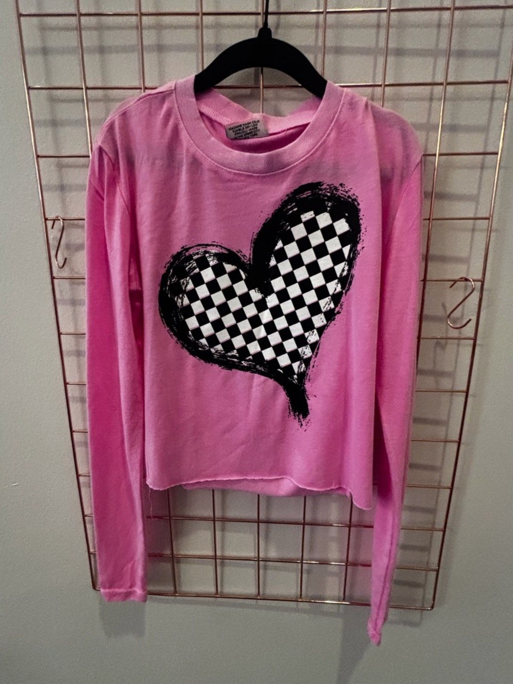 Firehouse Girls Pink Long-Sleeve Heart Checkerboard shirt